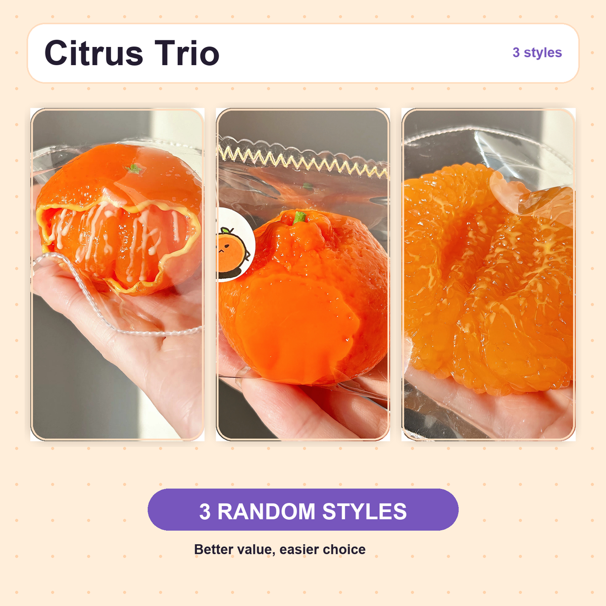 Citrus Squishy trio with three random styles
